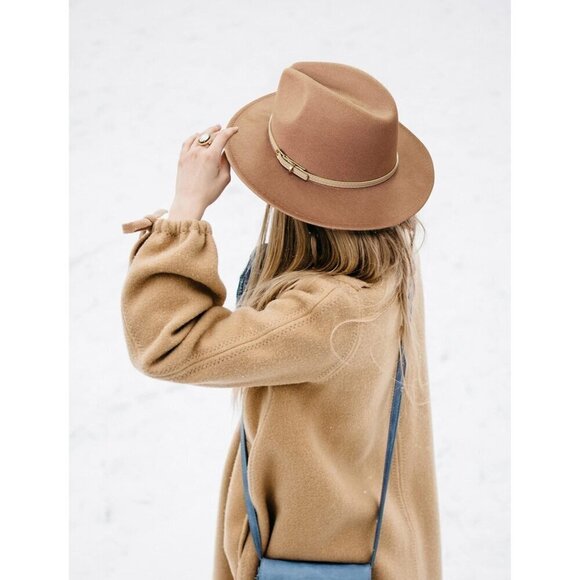 ? Lisianthus Classic Felt Fedora Women Tan Wide Brim Fashion Belt Buckle Hats main image 6